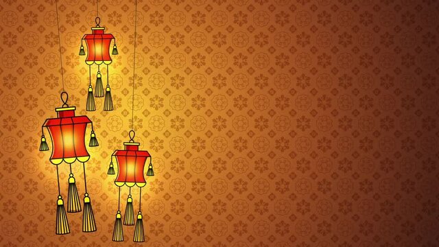 Animated shining red Chinese lanterns set
