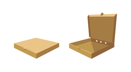 Square Carton Assembly Box for Pizza. Cartoon Style Illustration Delivery Packaging. Flat Graphic Design Clip Art. Vector Collection Mockup Isolated 