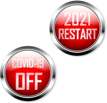 Buttons Or Switches With Message Restart 2021 And Switch Off Covid-19, Vector Illustration