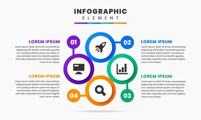 Vector Graphic of Infographic Element Design Templates with Icons and 4 Options or Steps. Suitable for Process Diagram, Presentations, Workflow Layout, Banner, Flow Chart, Infographic.