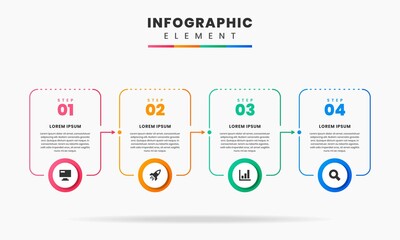 Vector Graphic of Infographic Element Design Templates with Icons and 4 Options or Steps. Suitable for Process Diagram, Presentations, Workflow Layout, Banner, Flow Chart, Infographic.