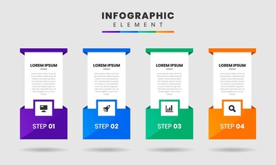 Vector Graphic of Infographic Element Design Templates with Icons and 4 Options or Steps. Suitable for Process Diagram, Presentations, Workflow Layout, Banner, Flow Chart, Infographic.