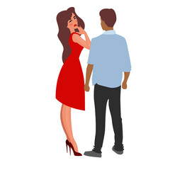 Young couple standing together. Love and relationship concept. Valentines day couple flat vector illustration.