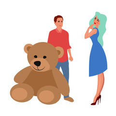 Young couple standing together. Love and relationship concept. Valentines day couple flat vector illustration.