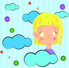 child on a cloud with blue background