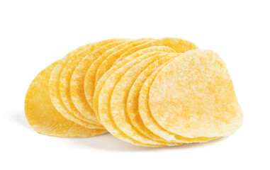 Potato chips isolated on white background, snack food