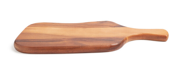Brown woodcutting board with handle isolated on white background with clipping path.