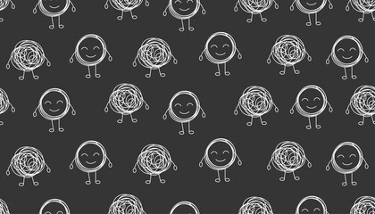 Therapy, psychology seamless pattern with doodle characters