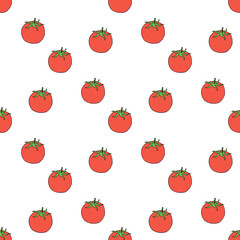 Seamless pattern with tomato on white background. Vector image.