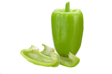 fresh green bell pepper on white isolated background