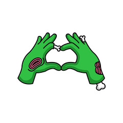 Cute zombie hand with love sign Valentine's Day