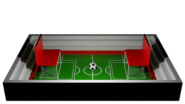 Soccer field and soccer goal chairs abstract background 3D render