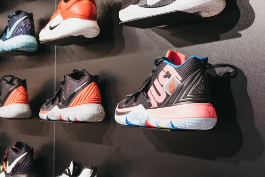 Vianden, Luxembourg - May 18, 2019: Nike Kyrie 5 Basketball Shoes By Kyrie Irving On Sale At A Store In Luxembourg.