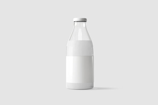 Traditional glass milk bottle isolated on white background. Mockup. 3D rendering.