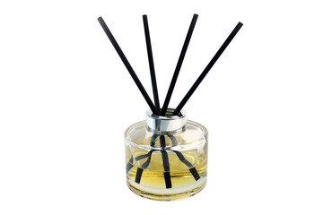 a luxury beautiful aromatic essential oil reed diffuser glass bottle with black fiber sticks room...