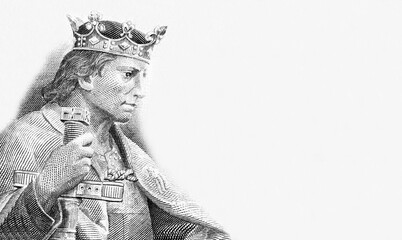 King Alfonso X, King of the Romans. Portrait from Spain 5 Pesetas 1954 Banknotes.