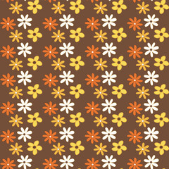 Yellow,orange and brown vintage flower seamless repeat pattern print background