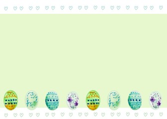 A green frame decorated with easter eggs and a babychick