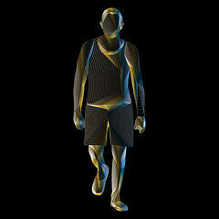 vector walking man, thin geometry on black background