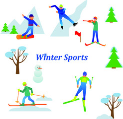 
Set of winter sport activities vector illustration isolated on white.