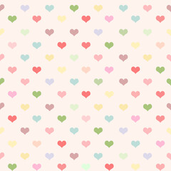 Beautiful background with colorful hearts on a light background. Repeating pattern for packaging, paper, gift, screensaver or background.