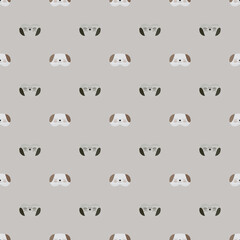 Dog head gray and brown color geometric seamless pattern on gray background. Children graphic design element for different purposes.