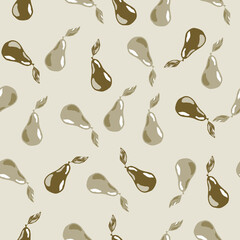 Vegie seamless doodle pattern with green and grey colores pear print. Pastel background.