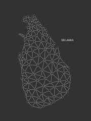 Sri Lanka Map Point scales on black background. Wire frame polygonal network white line, dot and shadow dot.