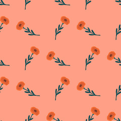 Simple flower seamlessp pattern in hand drawn modern style. Pink background.