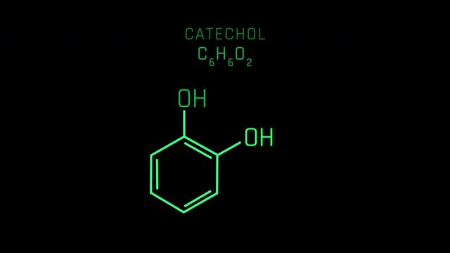 Catechol Also Known As Pyrocatechol Or 1 2 Dihydroxybenzene Molecular Structure Symbol Neon Animation On Black Background