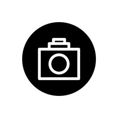 Camera icon. Camera sign symbol in black round style. Vector