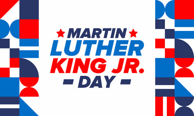 Fototapeta premium Martin Luther King, Jr. Day. Celebrated annual in United States in January, federal holiday. African American Rights Fighter. Patriotic american elements. Poster, card, banner, background. Vector