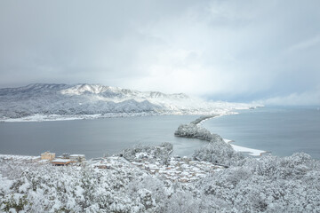 京都府 天橋立 飛龍観 雪景色