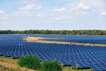 Solar panels in aerial view. Solar panels system power generators from sun