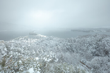 京都府 天橋立 飛龍観 雪景色