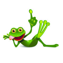 Stock Illustration of a Cheerful Green Frog with Index Finger on a White Background
