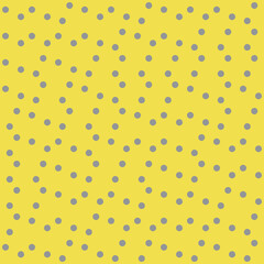 Grey and yellow polka dots vector seamless pattern background. Trendy backdrop of truchet generative art random circles. Hand drawn tossed confetti repeat. All over print for home decor