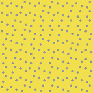 Grey and yellow polka dots vector seamless pattern background. Trendy backdrop of truchet generative art random circles. Hand drawn tossed confetti repeat. All over print for home decor