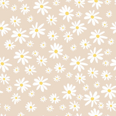 Children's seamless pattern with white flowers camomiles . Cute texture for kids room design, Wallpaper, textiles, wrapping paper, apparel. Vector illustration - 405186219