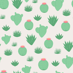 Children's seamless pattern with cactus on white background in cartoon style. Cute texture for kids room design, Wallpaper, textiles, wrapping paper, apparel. Vector illustration