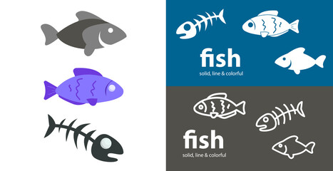 Fish isolated vector icon. sea line solid flat icon