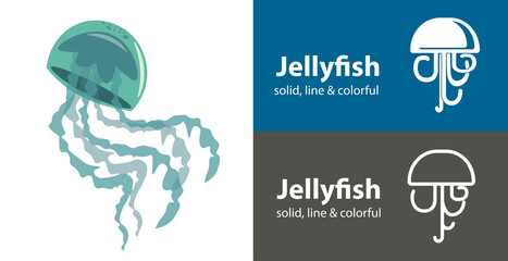 Jellyfish isolated vector icon. sea line solid flat icon