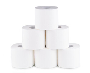 Toilet paper roll isolated on white background close up