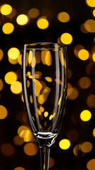 champagne glass over Holiday Bokeh Blinking background. Glass with Sparkling Wine