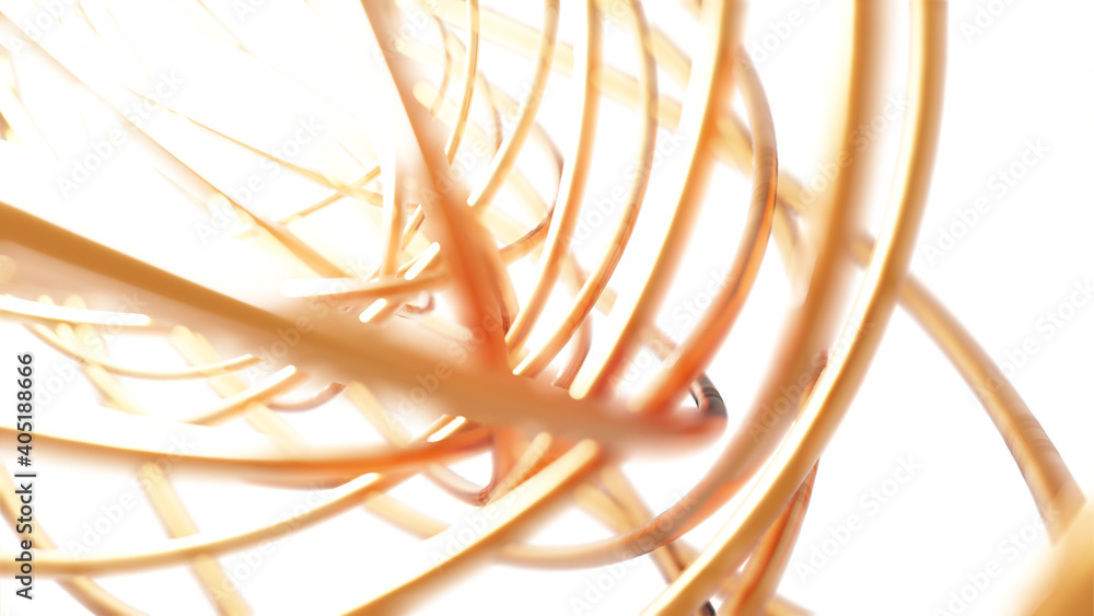 Poster abstract gold torus 3d rendering multiple pattern, network technology concept design on white backgr
