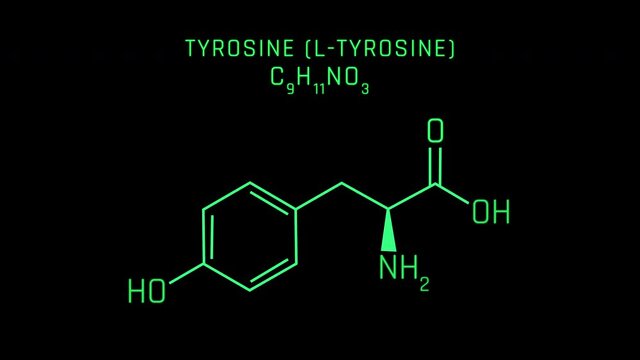 L-Tyrosine or Tyrosine symbol Tyr or Y or 4-hydroxyphenylalanine Molecular Structure Symbol Neon Animation on black background