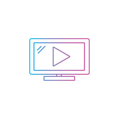 video play flat outline line icon for movie streaming, social media or online course vector illustration