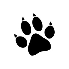 Black animal paw print isolated on white background. Vector illustration