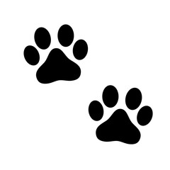 Black animal paw print isolated on white background. Vector illustration