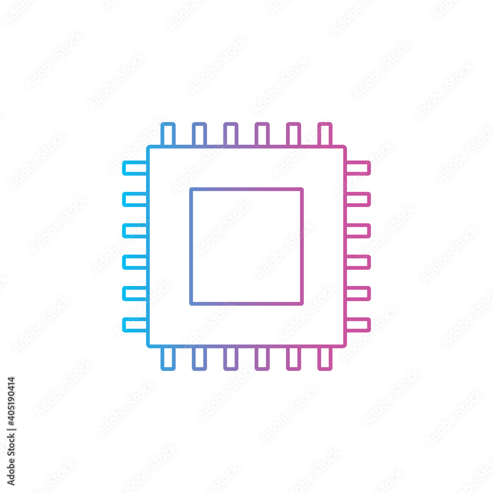 Poster microchip cpu processor chip outline line style icon vector illustration